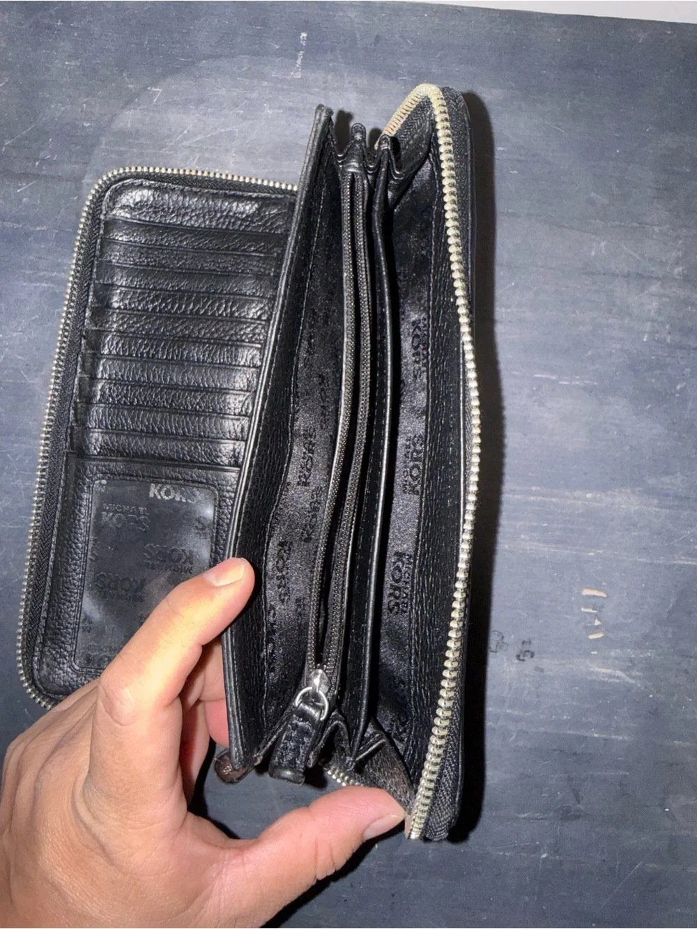 Michael Kors Black Pebble Leather Zip Wallet with Logo Plaque